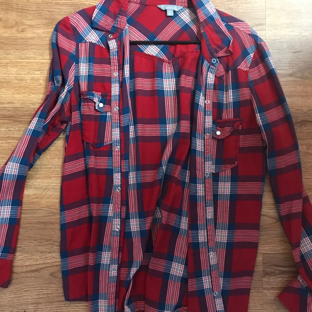 Red white and blue long sleeve flannel